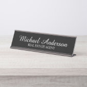 Berufliches, modernes Skript Schwarz und Weiß Schreibtischnamensplakette (Vorderseite )