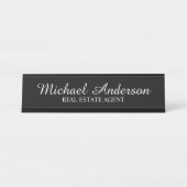 Berufliches, modernes Skript Schwarz und Weiß Schreibtischnamensplakette (Vorderseite )