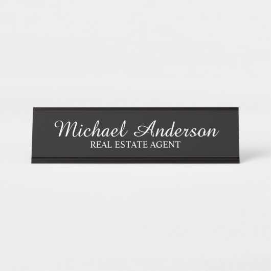 Berufliches, modernes Skript Schwarz und Weiß Schreibtischnamensplakette (Vorderseite )