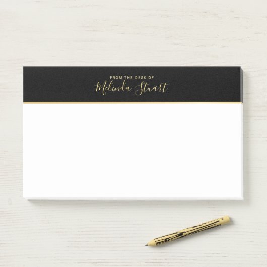 Berufliches, modernes Skriptschwarz und Gold Post-it Klebezettel (Auf Schreibtisch)