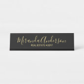 Berufliches, modernes Skriptschwarz und Gold Schreibtischnamensplakette (Vorderseite )