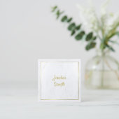 Berufliches, modernes White Marble Gold Script Lux Quadratische Visitenkarte (Stehend Vorderseite)