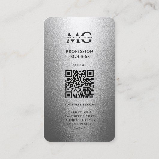 Berufliches Monogram-Elegant-Silber Visitenkarte (Rückseite)