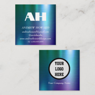 Berufliches Monogram Logo Blue Metallic Quadratische Visitenkarte