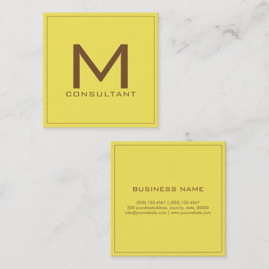 Berufliches Monogramm Elegant Moderner Mais Quadratische Visitenkarte (Vorne/Hinten)