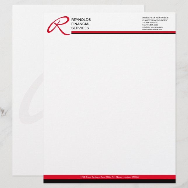 Berufliches Monogramm im roten Geschäft Briefbogen (Vorne/Hinten)