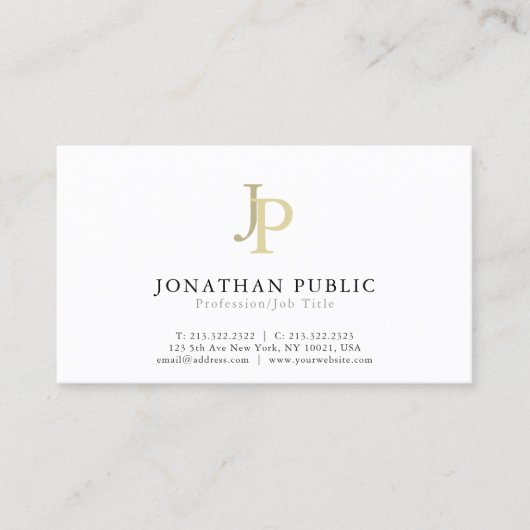 Berufliches Monogramm Modernes, elegantes Weiß Visitenkarte (Vorderseite)