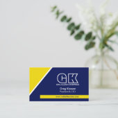 Berufliches Monogramm Navy Blue Gold Visitenkarte (Stehend Vorderseite)