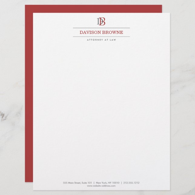 Berufliches Monogramm Rot auf Weiß Briefbogen (Vorne/Hinten)