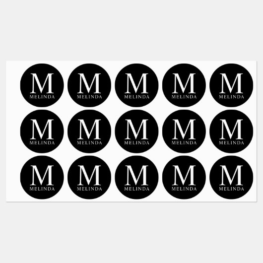 Berufliches Monogramm und Name Schwarze Labels Etiketten (Blatt)
