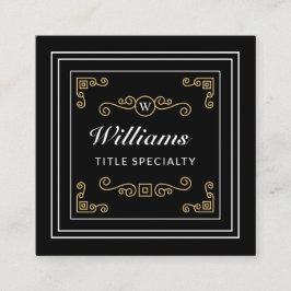 Berufliches Monogramm Vintages Schwarzes Elegant Quadratische Visitenkarte