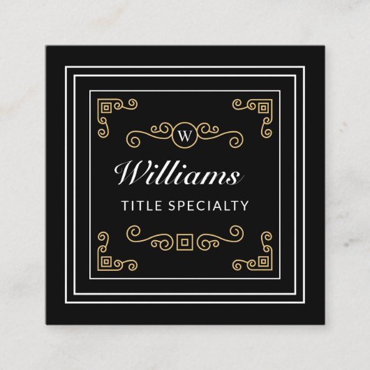 Berufliches Monogramm Vintages Schwarzes Elegant Quadratische Visitenkarte (Vorderseite)