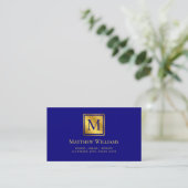 Berufliches Navy Blue und Gold Monogram Visitenkarte (Stehend Vorderseite)
