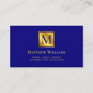 Berufliches Navy Blue und Gold Monogram Visitenkarte