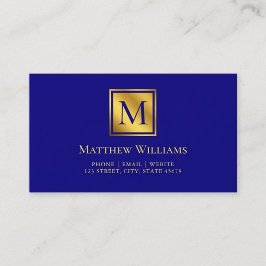 Berufliches Navy Blue und Gold Monogram Visitenkarte (Vorderseite)