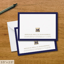 Berufliches Navy Gold Monogram Mitteilungskarte