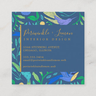Berufliches Periwinkle Hummingbird Floral Square Quadratische Visitenkarte