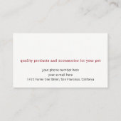 Berufliches Pet Store. Tiere Visitenkarte (Rückseite)