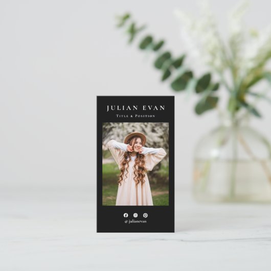 Berufliches Profil Foto Schwarze Fotografie Visitenkarte (Stehend Vorderseite)
