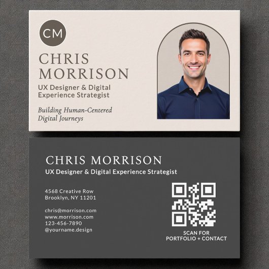 Berufliches QR-Code-Foto für neutrales Monogramm Visitenkarte