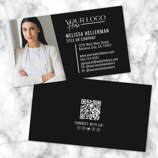 Berufliches QR-Foto-Logo für Schwarze Moderne Visitenkarte