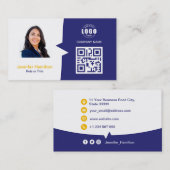 Berufliches QRCode-Foto blau gelb Visitenkarte (Vorne/Hinten)