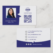 Berufliches QRCode-Foto Blau grau Visitenkarte (Vorne/Hinten)