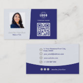 Berufliches QRCode-Foto Blau grau Visitenkarte (Vorne/Hinten)
