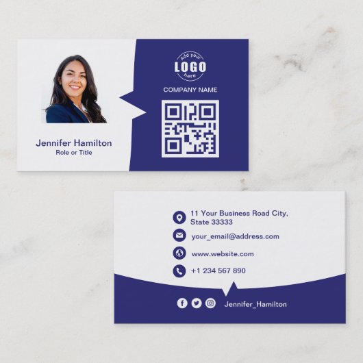 Berufliches QRCode-Foto Blau Visitenkarte (Vorne/Hinten)