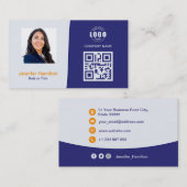 Berufliches QRCode-Foto Blue Orange Visitenkarte (Vorne/Hinten)
