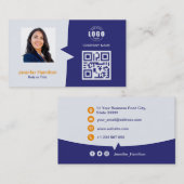 Berufliches QRCode-Foto Blue Orange Visitenkarte (Vorne/Hinten)