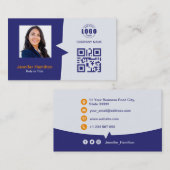 Berufliches QRCode-Foto Blue Orange Visitenkarte (Vorne/Hinten)