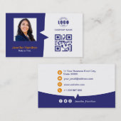 Berufliches QRCode-Foto Blue Orange Visitenkarte (Vorne/Hinten)