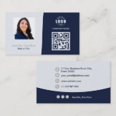Berufliches QRCode-Foto Dunkelblau grau Visitenkarte (Vorne/Hinten)