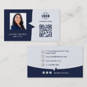 Berufliches QRCode-Foto Dunkelblau grau Visitenkarte (Vorne/Hinten)