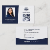 Berufliches QRCode-Foto Dunkelblau grau Visitenkarte (Vorne/Hinten)