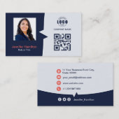 Berufliches QRCode-Foto Dunkelblau Visitenkarte (Vorne/Hinten)