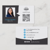 Berufliches QRCode-Foto Grau Blau Visitenkarte (Vorne/Hinten)