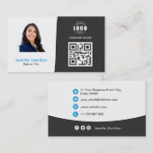 Berufliches QRCode-Foto Grau Blau Visitenkarte (Vorne/Hinten)