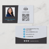 Berufliches QRCode-Foto Grau Blau Visitenkarte (Vorne/Hinten)