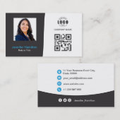 Berufliches QRCode-Foto Grau Blau Visitenkarte (Vorne/Hinten)