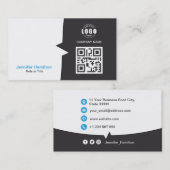 Berufliches QRCode-Foto Grau Blau Visitenkarte (Vorne/Hinten)