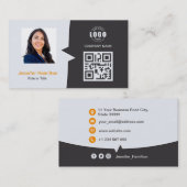 Berufliches QRCode-Foto Grau Orange Visitenkarte (Vorne/Hinten)
