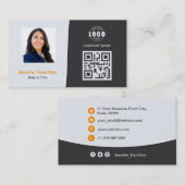 Berufliches QRCode-Foto Grau Orange Visitenkarte (Vorne/Hinten)