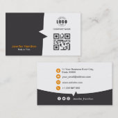 Berufliches QRCode-Foto Grau Orange Visitenkarte (Vorne/Hinten)