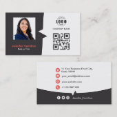 Berufliches QRCode-Foto Grau Red Visitenkarte (Vorne/Hinten)