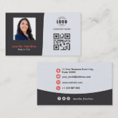 Berufliches QRCode-Foto Grau Red Visitenkarte (Vorne/Hinten)