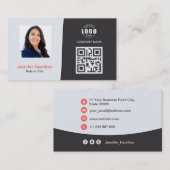 Berufliches QRCode-Foto Grau Red Visitenkarte (Vorne/Hinten)