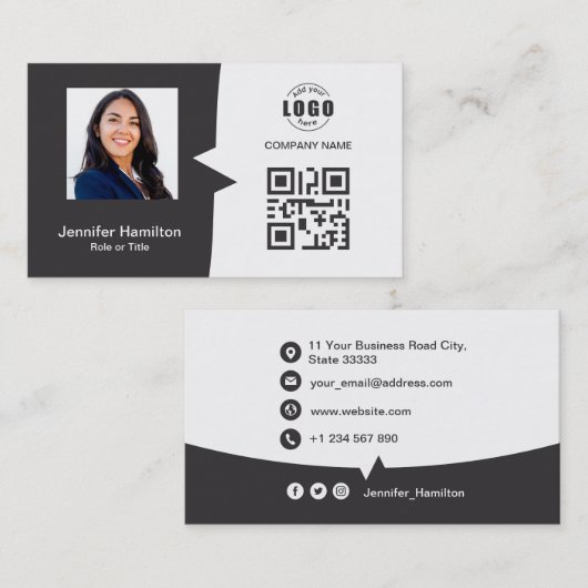 Berufliches QRCode-Foto grau Visitenkarte (Vorne/Hinten)