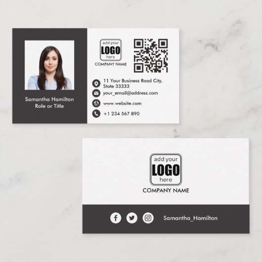 Berufliches QRCode-Foto grau Visitenkarte (Vorne/Hinten)